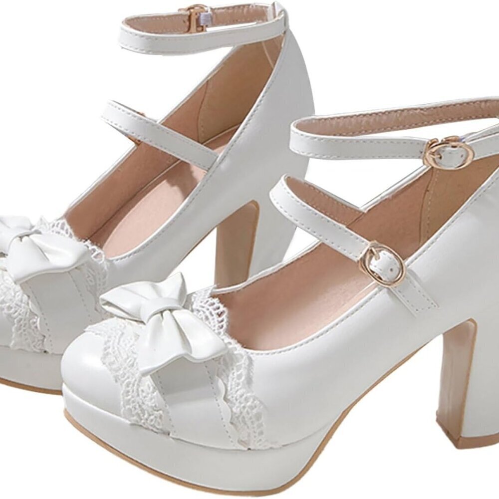 Women Platform Mary Janes Heels Microfiber Buckle Vintage Dress Shoes